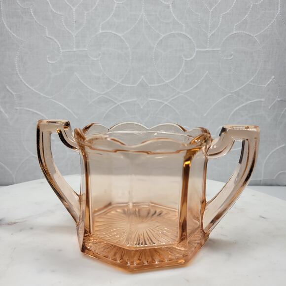 Greensburg‎ Pink Depression Glass Creamer Double Handled Octagon Sugar Bowl - Picture 11 of 16